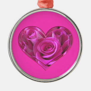 Roze Rose Heart Metalen Ornament