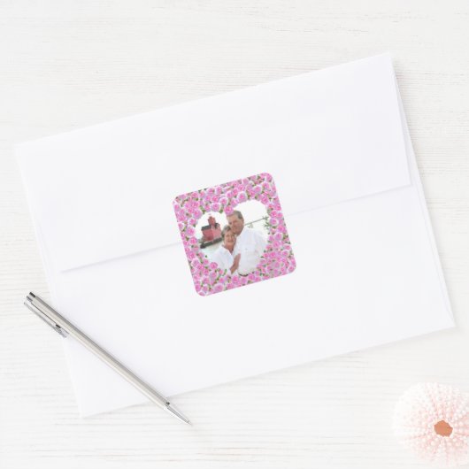 Roze Rose Heart Vierkante Sticker (Envelop)