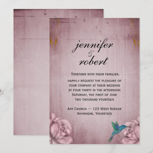 Roze Rose Hummingbird Weddenschap Kaart (Voorkant / Achterkant)