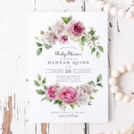 Roze Rose Hydrangea Bloemenboog Meisje Baby shower Kaart