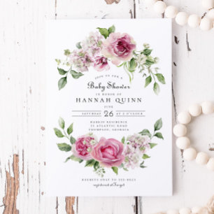 Roze Rose Hydrangea Bloemenboog Meisje Baby shower Kaart