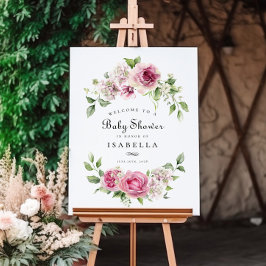Roze Rose Hydrangea Bloemenboog Meisje Baby shower Poster