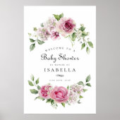 Roze Rose Hydrangea Bloemenboog Meisje Baby shower Poster (Voorkant)