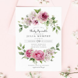 Roze Rose Hydrangea Bloemenboog Meisje Baby Sprink Kaart
