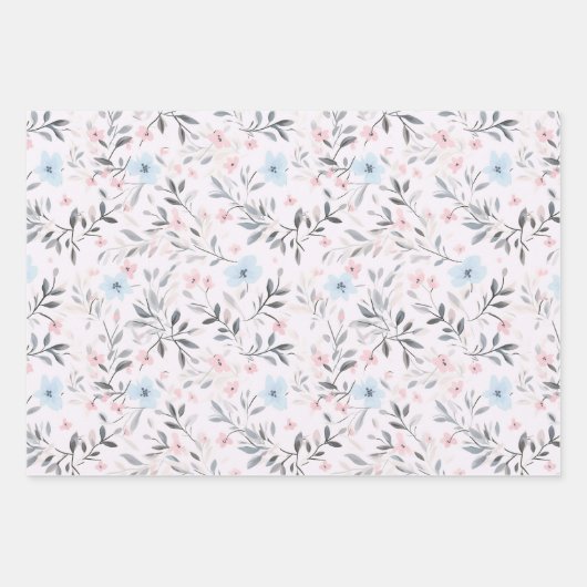 Roze Rose Ice Blauw en Wit Patroon Inpakpapier Vel (Voorkant)