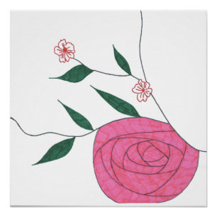Roze Rose Ikebana Zen Minimalistische Bloemen Wall Poster