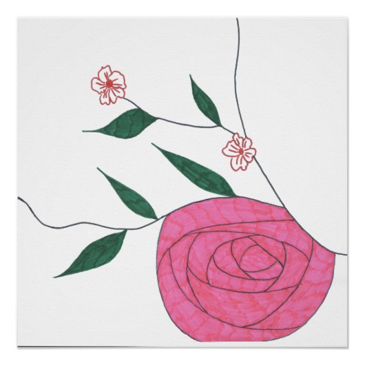 Roze Rose Ikebana Zen Minimalistische Bloemen Wall Poster (Voorkant)