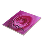 Roze Rose in Bloom met Jouw naam keramische tegel Tegeltje (Zijkant)
