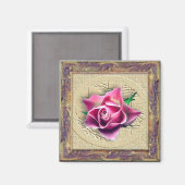 Roze Rose in Canvas Lijst Magnet (Voorkant / Achterkant)