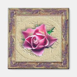 Roze Rose in Canvas Lijst Magnet