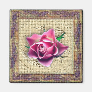 Roze Rose in Canvas Lijst Magnet