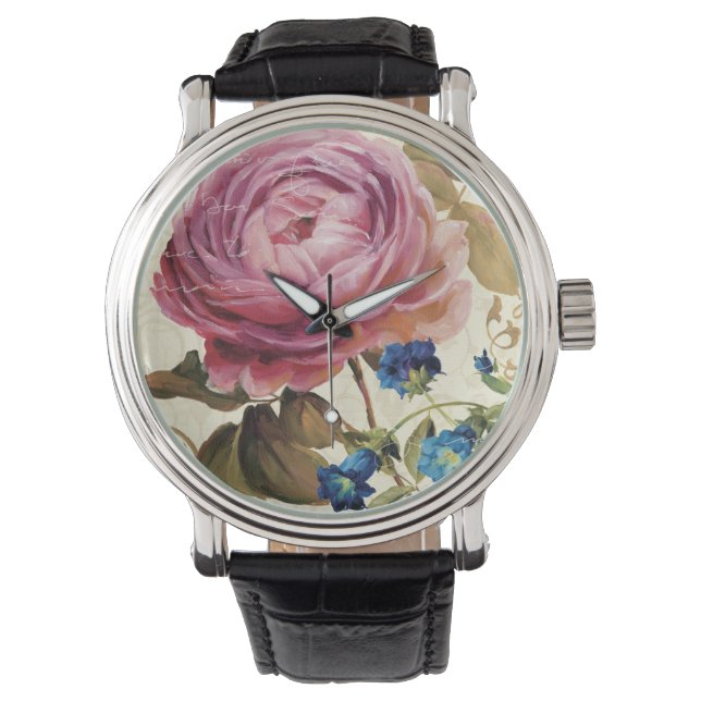 Roze Rose in het volste blok Horloge (Voorkant)