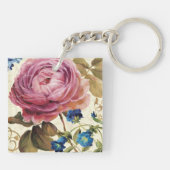 Roze Rose in het volste blok Sleutelhanger (Achterkant)