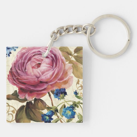 Roze Rose in het volste blok Sleutelhanger (Achterkant)