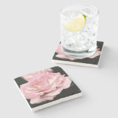 Roze Rose in het volste blok Stenen Onderzetter (Zijkant)