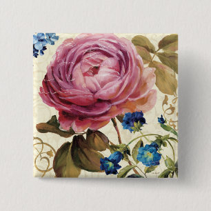 Roze Rose in het volste blok Vierkante Button 5,1 Cm
