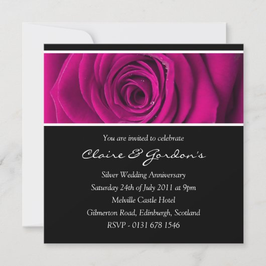 Roze Rose Jubileum Party Invitation Kaart (Voorkant)