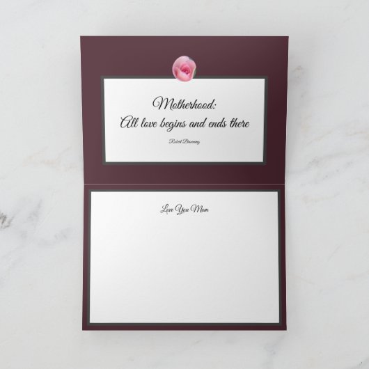 Roze Rose Kaleidoscope Burgundy Moederdag Kaart (Binnen)