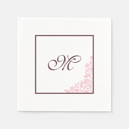 Roze Rose Kantpatroon | Script Initiaal Monogram Servet (Voorkant)