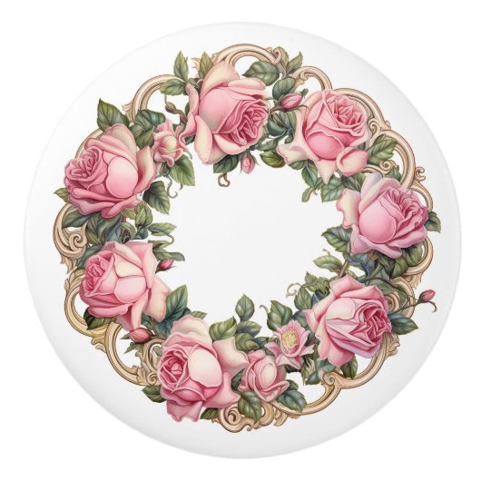Roze Rose Keramische Knop (Voorkant)
