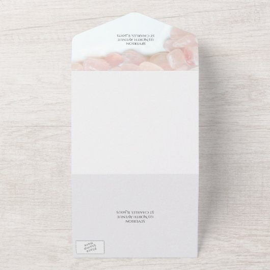 Roze Rose kwarartz Wedding All In One Uitnodiging (Buitenkant)