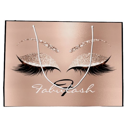 Roze Rose Lash Blush Makeup Glitter Name Monogram Groot Cadeauzakje (Achterkant)