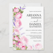 Roze Rose & Lavender Floral Invitation Kaart (Voorkant)
