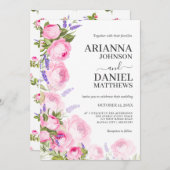 Roze Rose & Lavender Floral Invitation Kaart (Voorkant / Achterkant)