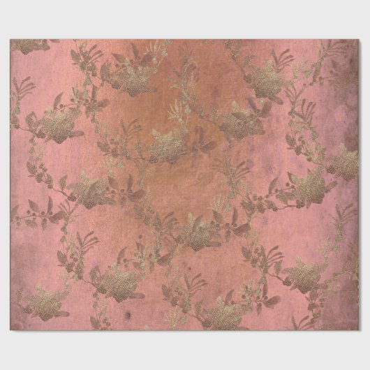 Roze Rose Lila Grungy Old Gold Wreatinineketels Cadeaupapier (Vlak)