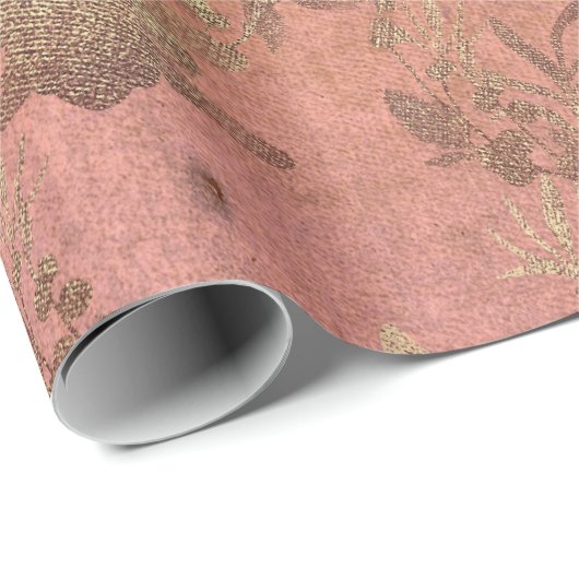 Roze Rose Lila Grungy Old Gold Wreatinineketels Cadeaupapier (Rol Hoek)