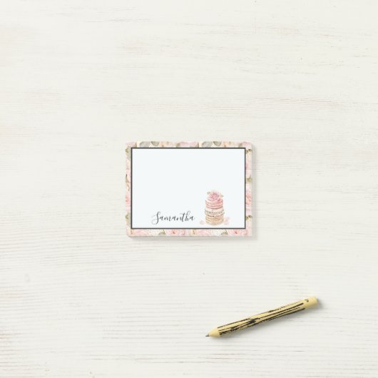 Roze Rose Macaroons Post-it® Notes (Op bureau)