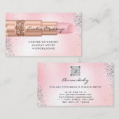 Roze Rose Make-up Glitter Lipstick Logo QR Code Visitekaartje (Voorkant / Achterkant)