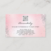 Roze Rose Make-up Glitter Lipstick Logo QR Code Visitekaartje (Achterkant)