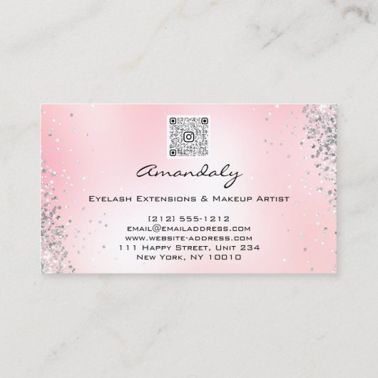 Roze Rose Make-up Glitter Lipstick Logo QR Code Visitekaartje (Achterkant)