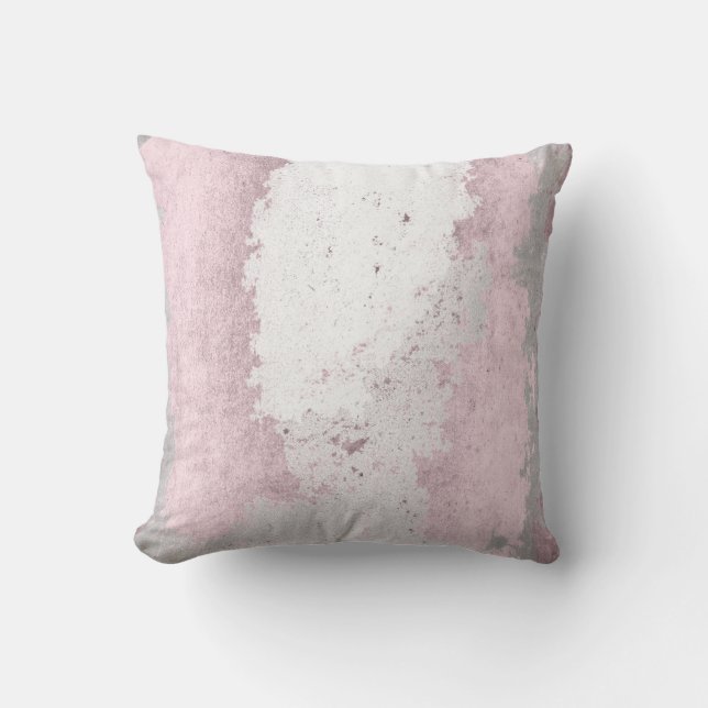 Roze Rose Mauve Grey Silver Grungy Abstract Kussen (Voorkant)