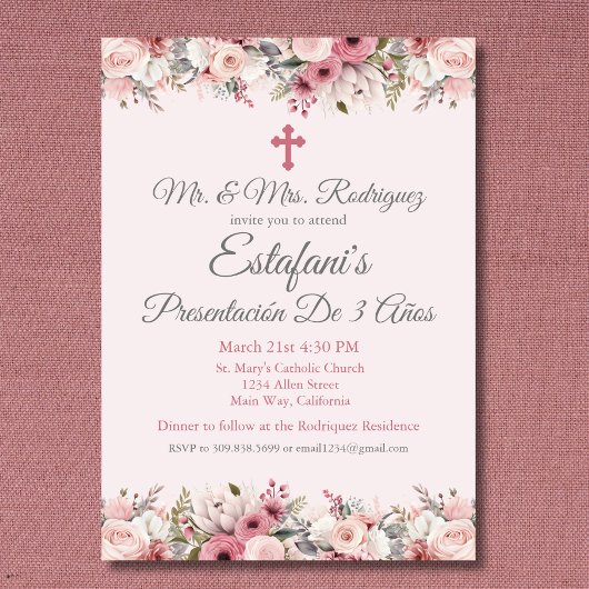 Roze Rose Meisje Presentación de 3 Años Kaart