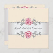 Roze Rose Meisjes Eerste Communie Kaart (Voorkant / Achterkant)