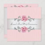 Roze Rose Meisjes Eerste Communie Kaart (Voorkant / Achterkant)