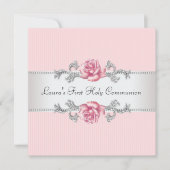 Roze Rose Meisjes Eerste Communie Kaart (Voorkant)