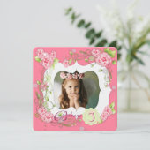 Roze Rose Meisjes Foto 3e Verjaardagsfeest Kaart (Staand voorkant)