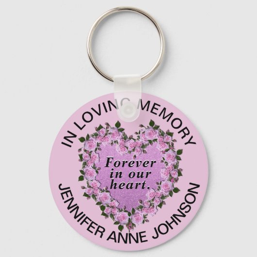 Roze Rose Memorial Heart Sleutelhanger (Voorkant)