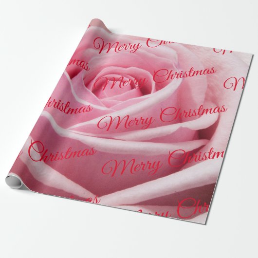 Roze Rose Merry kerst Cadeaupapier (Uitgerold)