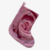 Roze Rose met Dewdruppels Grote Kerstsok (Voorkant (Hangend))