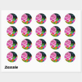 Roze Rose met oranje trouwkunst Ronde Sticker (Vel)