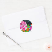 Roze Rose met oranje trouwkunst Ronde Sticker (Envelop)