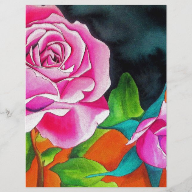 Roze Rose met oranje waterverf kunst (Voorkant)