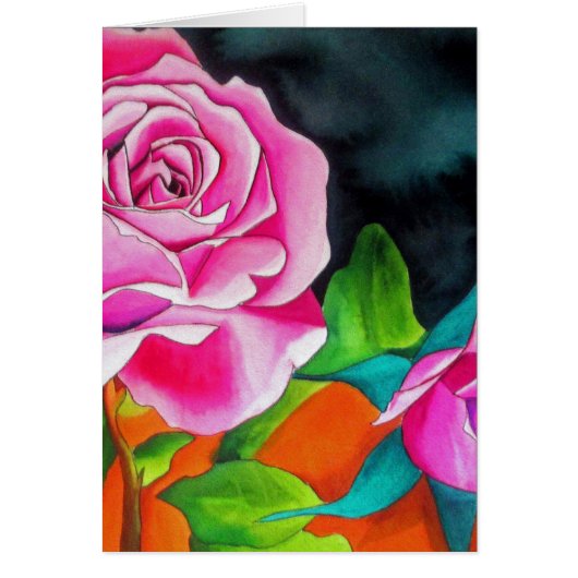 Roze Rose met oranje waterverf kunst (Voorkant)