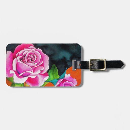 Roze Rose met oranje waterverf kunst Bagagelabel (Voorkant horizontaal)