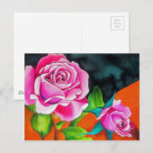 Roze Rose met oranje waterverf kunst Briefkaart (Voorkant / Achterkant)