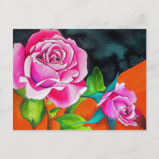 Roze Rose met oranje waterverf kunst Briefkaart (Voorkant)